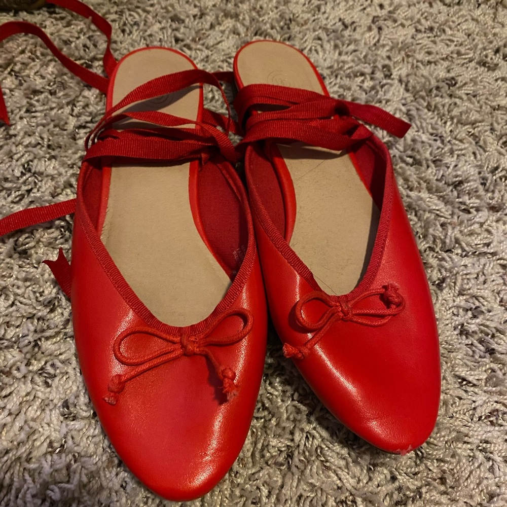 Urban Outfitters Red Lace Up Ballet Flats